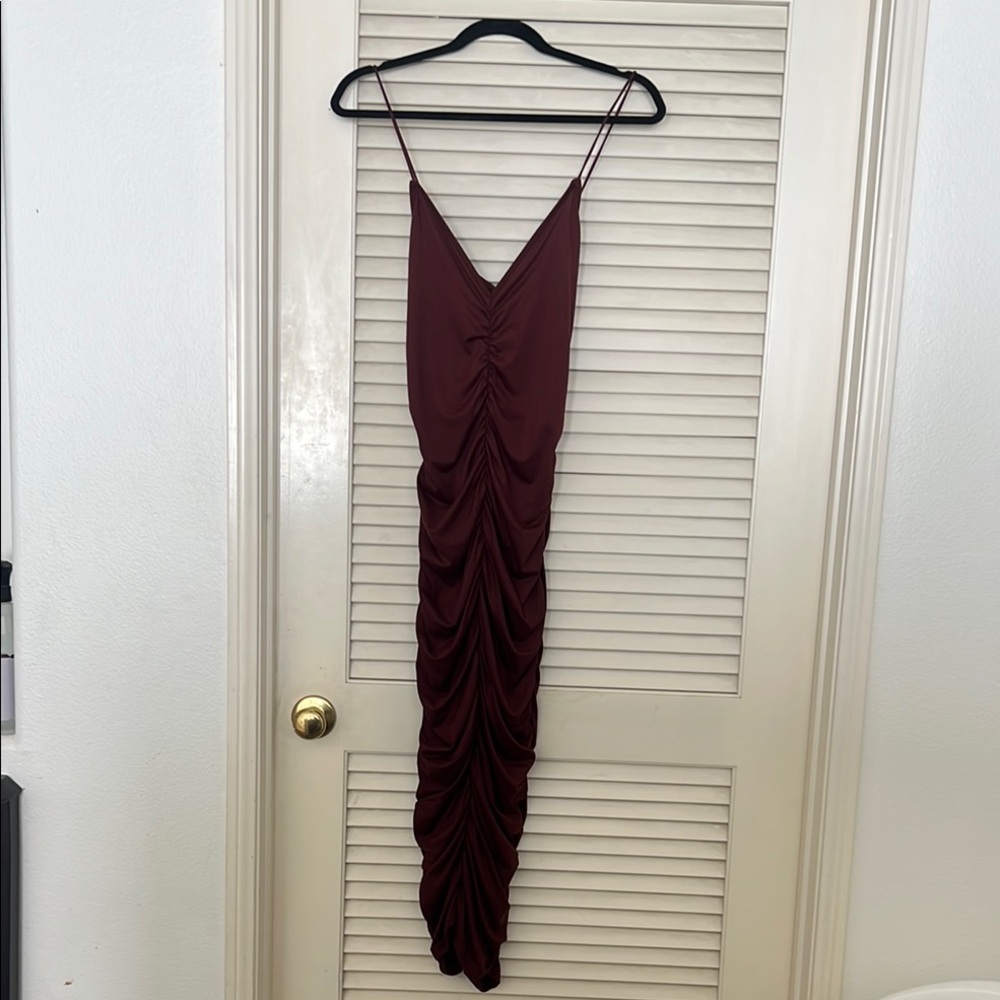 Elegant Chocolate Brown Ruched Dress
